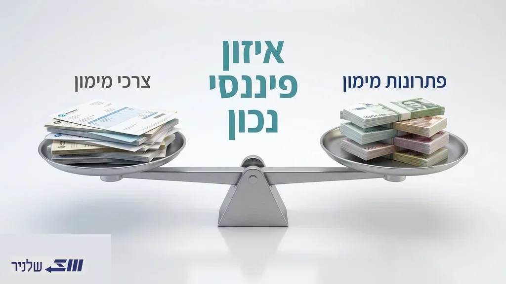 מאזניים שוקלים חשבוניות מול כסף מזומן כסמל לאיזון פיננסי